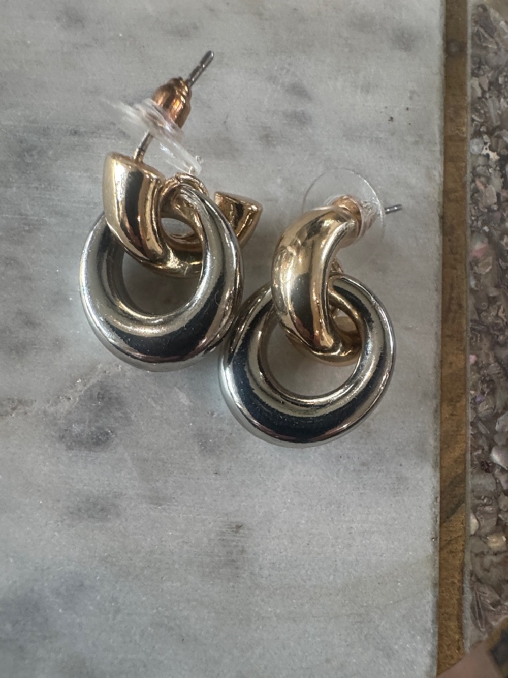 Two-Tone Gold and Silver Link Drop Earrings Fashion Jewelry